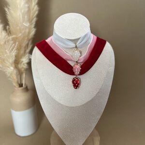 Handmade Strawberry Velvet Choker: Kawaii Y2K Necklace